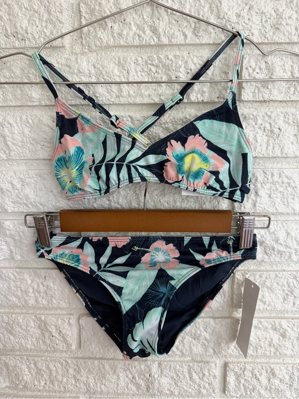 Roxy Girls Hawaii Story Floral Bikini Set - Navy, Mint & Pink